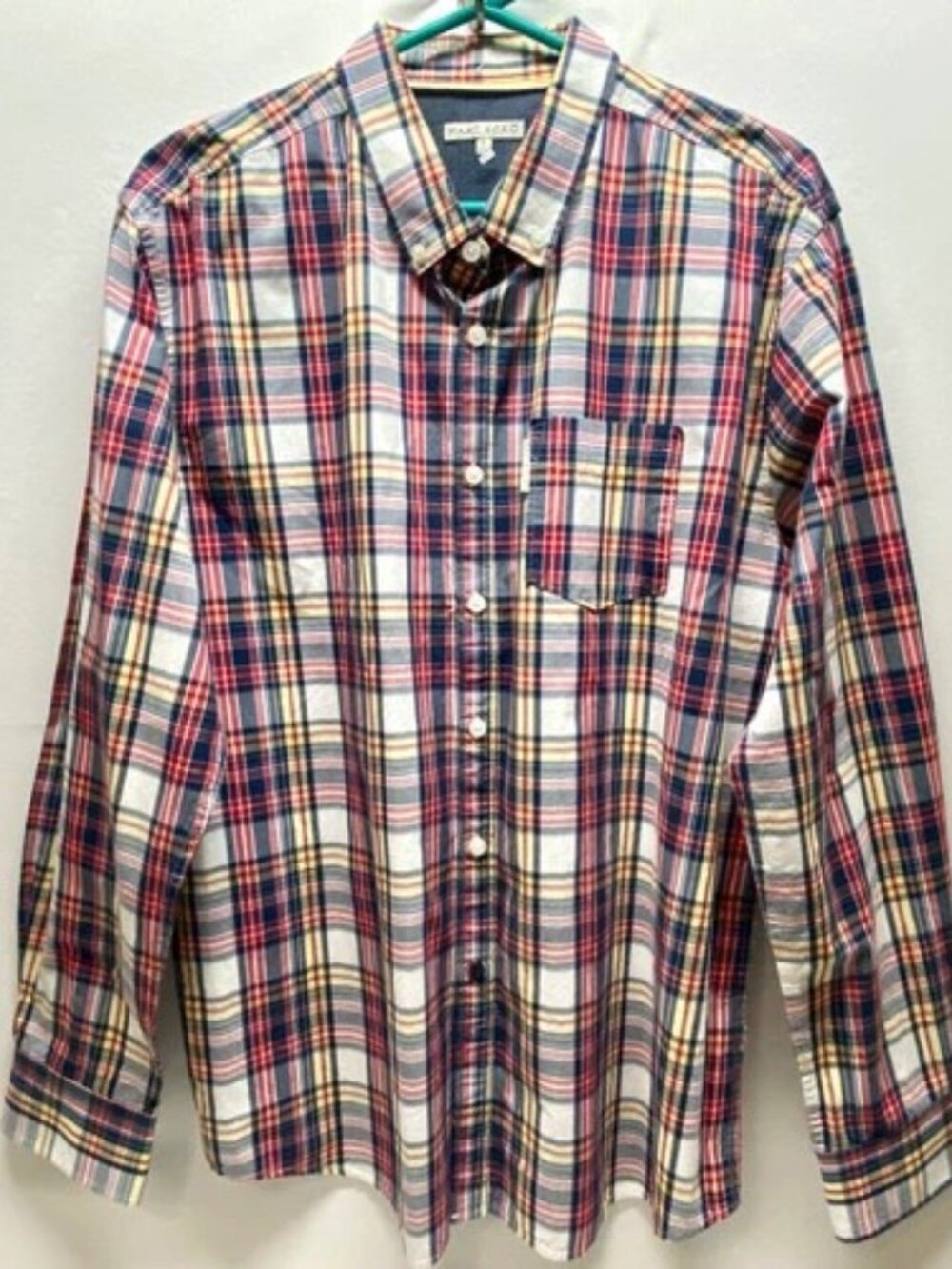 Marc Ecko Y2K Button Down Shirt Men's Large Multi Plaid Cut &‎ Sew Well Hung EUC
